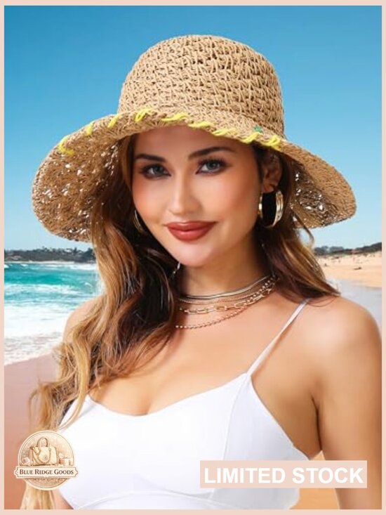 Handmade Woven Straw Bucket Hat Wide Brim with Patch UV Protection main image 5